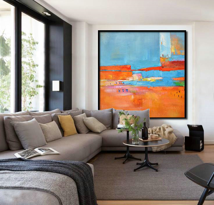 Extra Large 72" Acrylic Painting,Oversized Contemporary Art,Acrylic Painting Large Wall Art Red,Blue,Orange,Yellow,Pink
